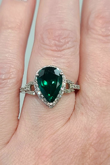 10kt WG Estate Lab Emerald and Diamond Ring