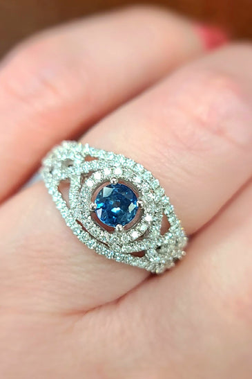 14kt WG Blue Sapphire Diamond Ring