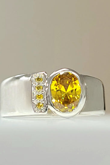 Sterling Silver Yellow CZ Bezel Ring
