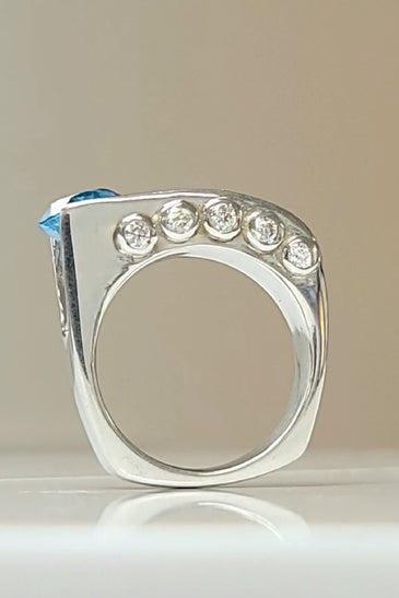 Sterling Silver Blue Topaz Asymmetrical Tube Ring