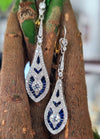 Sterling Silver Blue White CZ Art Deco Dangle Earrings
