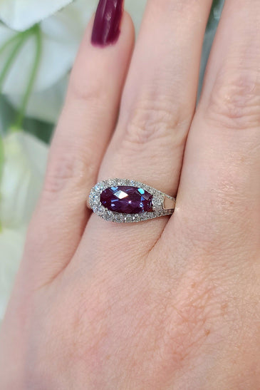 14kt WG Chatham Alexandrite Lab Diamond Ring