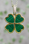Sterling Silver YGP Malachite Four Leaf Clover Pendant