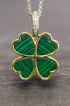 Sterling Silver YGP Malachite Four Leaf Clover Pendant