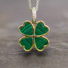 Sterling Silver YGP Malachite Four Leaf Clover Pendant