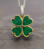 Sterling Silver YGP Malachite Four Leaf Clover Pendant