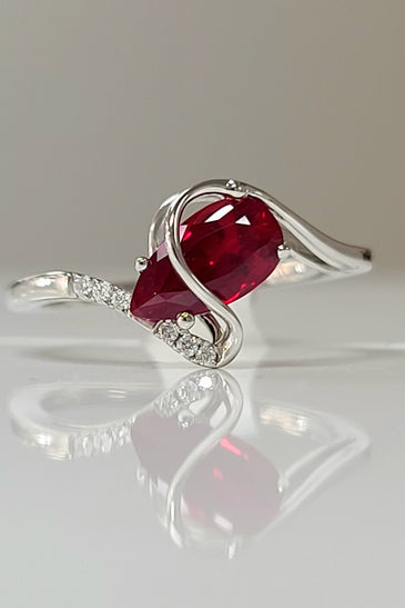 14kt WG Chatham Ruby Lab Diamond Ring