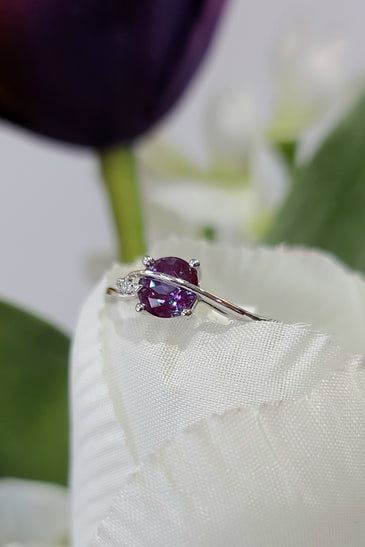 14kt WG Chatham Alexandrite Lab Diamond Ring