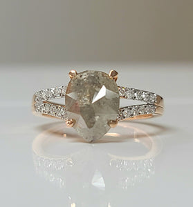 14kt RG 2ct Pear Salt and Pepper Diamond Engagement Ring