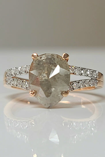 14kt RG 2ct Pear Salt and Pepper Diamond Engagement Ring