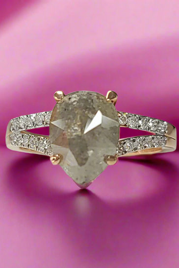 14kt RG 2ct Pear Salt and Pepper Diamond Engagement Ring