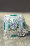 Sterling Silver Green CZ Square Art Deco Ring
