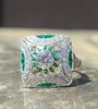 Sterling Silver Green CZ Square Art Deco Ring