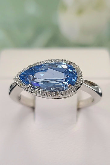 14kt WG Chatham Aqua Spinel Lab Diamond Ring