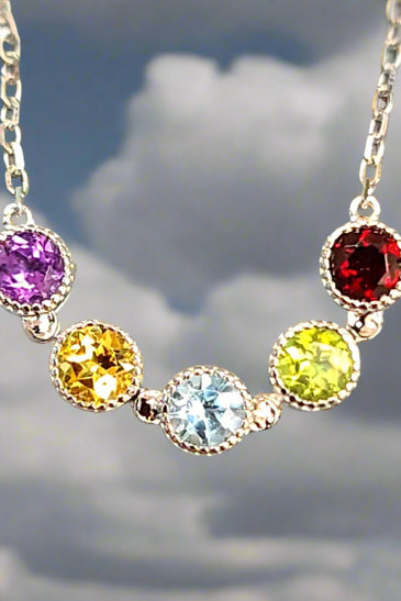 Sterling Silver Multi-Gemstone Bezel Necklace