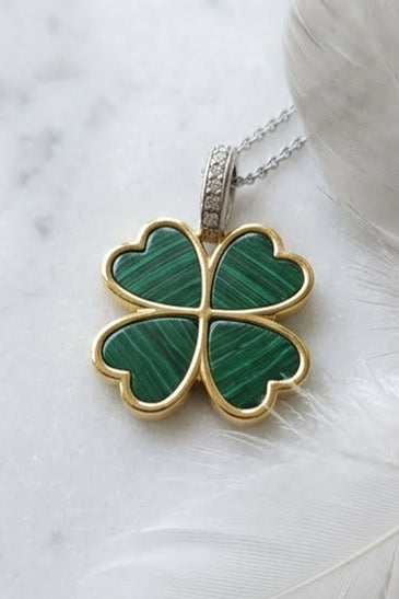 Sterling Silver Ti Sento Milano Yellow Gold Plated Malachite Four Leaf Clover Pendant