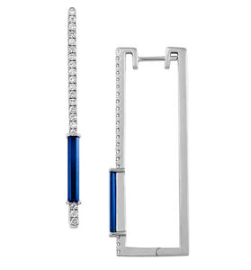 earrings with chatham lab-grown baguette sapphire in 14k white gold