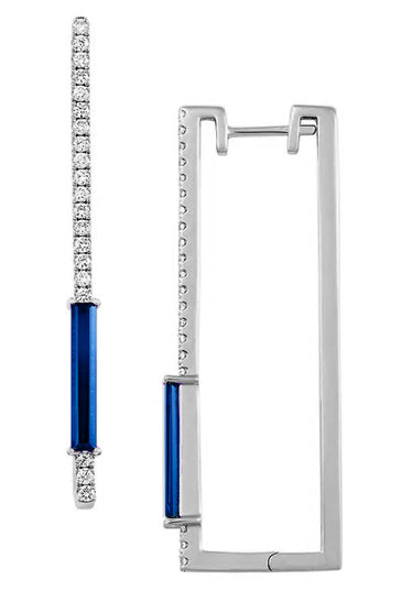earrings with chatham lab-grown baguette sapphire in 14k white gold