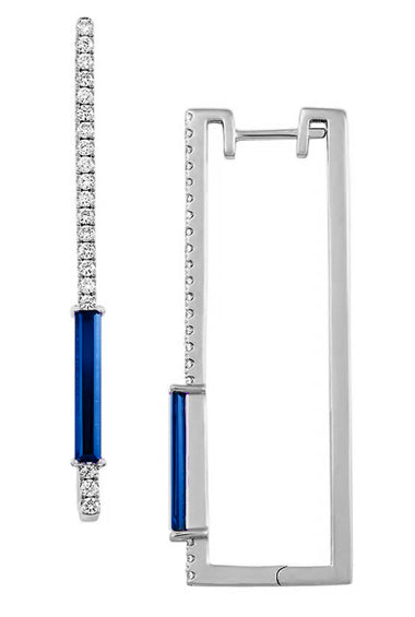 earrings with chatham lab-grown baguette sapphire in 14k white gold