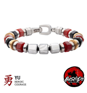 stainless steel courage bracelet with red agate and onyx