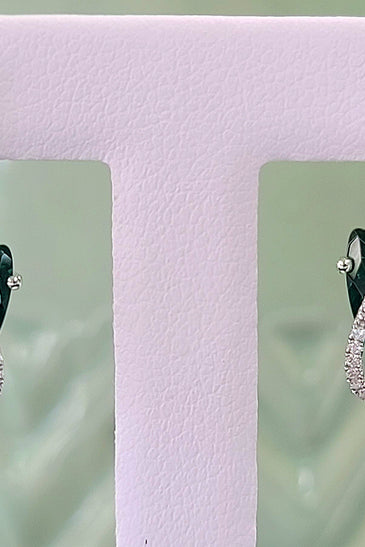 dangle earrings of chatham pear emerald lab diamond with 14k white gold