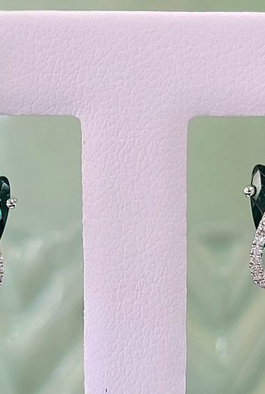 dangle earrings of chatham pear emerald lab diamond with 14k white gold