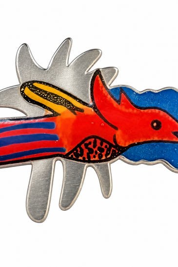 Bird in colors - Unique European designer brooch and clothing.