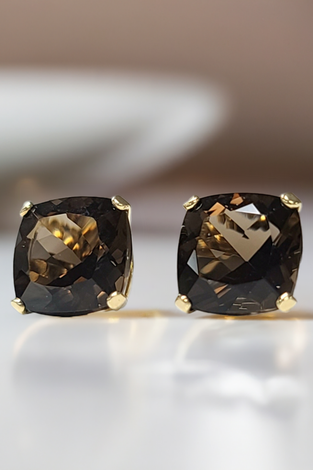 14kt YG Vintage Smokey Quartz Stud Earrings