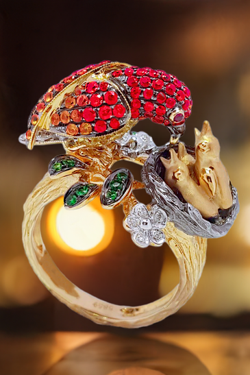 14kt YG One-of-a-Kind Sapphire Bird Ring