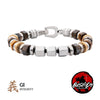 Stainless steel bead bracelet for men with clasp, dark beads and gold accents