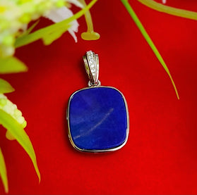 Lapis lazuli square pendant in sterling silver with small bezel-set side stones