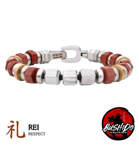 stainless steel respect bracelet with red jasper