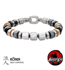 stainless steel self control bracelet with hematite and onyx beads