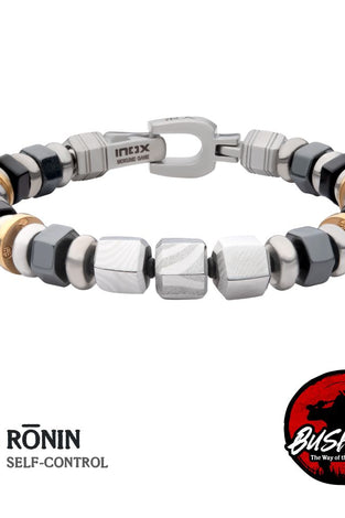 stainless steel self control bracelet with hematite and onyx beads
