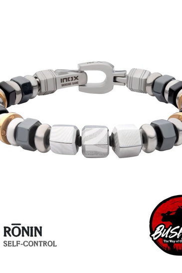 stainless steel self control bracelet with hematite and onyx beads