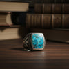Sterling silver men’s ring with square turquoise inlay and etched band