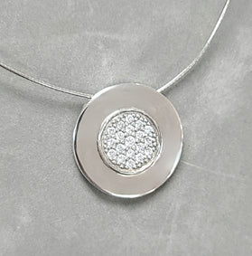 Sterling silver CZ disc necklace pendant with round pavé crystal design