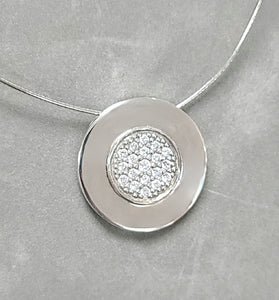 Sterling silver CZ disc necklace pendant with round pavé crystal design