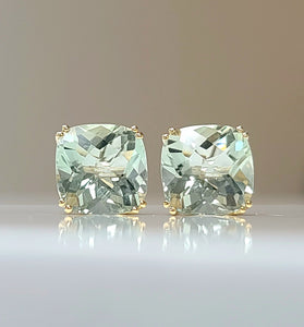unique stud earrings featuring 14k yellow gold and prasiolite