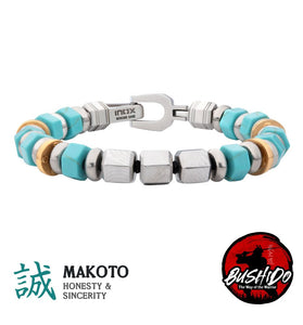 honesty and sincerity bracelet with stainless steel, mokume gane and turquoise 