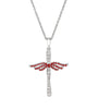 Sterling Silver Garnet Angel Cross Pendant with Chain