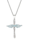 Sterling Silver Aquamarine Angel Cross Pendant with Chain