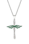 Sterling Silver Emerald Angel Cross Pendant with Chain