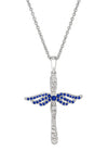 Sterling Silver Sapphire Angel Cross Pendant with Chain