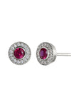 Sterling Silver Lab Ruby Halo Stud Earrings