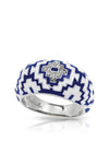 Navy blue and white hand-painted Italian enamel with pave-set white stones set on rhodium-plated sterling silver