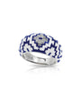 Navy blue and white hand-painted Italian enamel with pave-set white stones set on rhodium-plated sterling silver