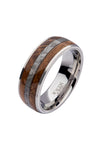 Wood & Meteorite Inlay Steel Ring