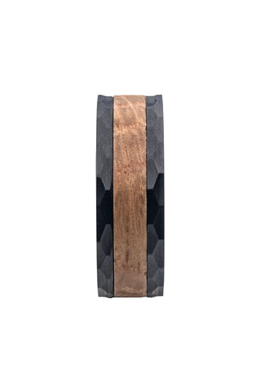 Stainless Steel Black PVD Men's Band with Wooden Inlay