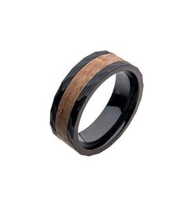 Stainless Steel Black PVD Men's Band with Wooden Inlay
